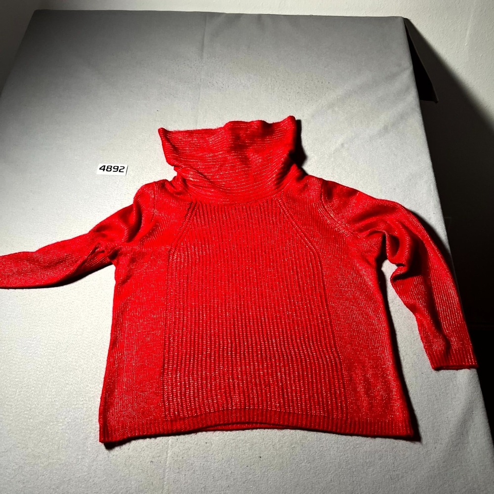 Worthington Woman Sweater Womens 1X Red Long Sleeve Sparkle Shimmer Cowl Neck